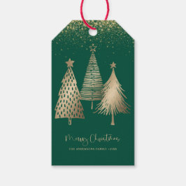 金ゴールドエレガントクリスマスツリーグリッター雪 ギフトタグ
