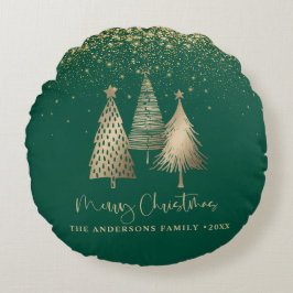 金ゴールドエレガントクリスマスツリーグリッター雪 ラウンドクッション