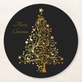 金ゴールドエレガントクリスマスツリーフェスティバルモダンアートおもしろい ラウンドペーパーコースター (正面)