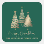 金ゴールドエレガントクリスマスツリーメリークリスマス スクエアシール (正面)