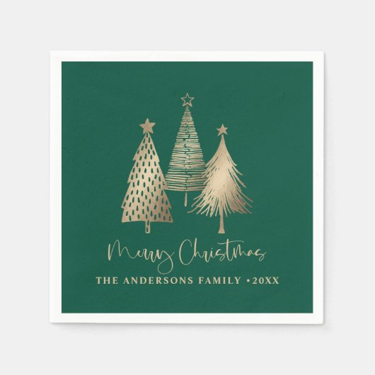 金ゴールドエレガントクリスマスツリーメリークリスマス スタンダードカクテルナプキン (正面)