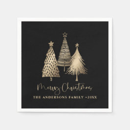 金ゴールドエレガントクリスマスツリーメリークリスマス スタンダードカクテルナプキン