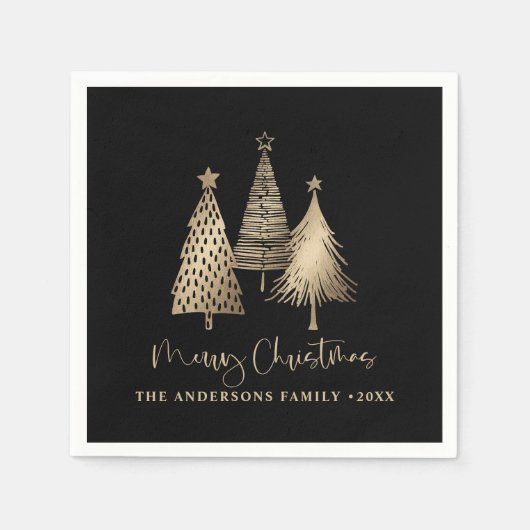 金ゴールドエレガントクリスマスツリーメリークリスマス スタンダードカクテルナプキン (正面)