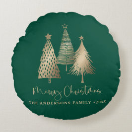 金ゴールドエレガントクリスマスツリーメリークリスマス ラウンドクッション
