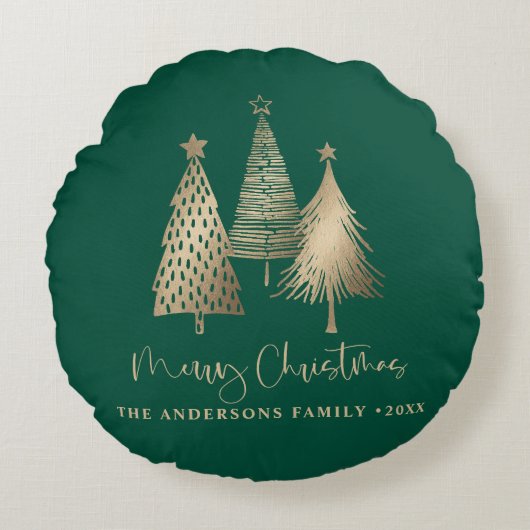 金ゴールドエレガントクリスマスツリーメリークリスマス ラウンドクッション (正面)