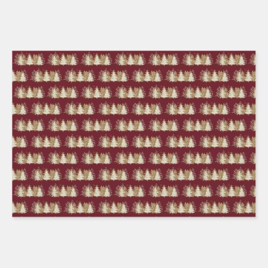 金ゴールドエレガントクリスマスツリーレッドポインセチアフローラ ラッピングペーパーシート (正面3)