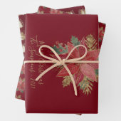 金ゴールドエレガントクリスマスツリーレッドポインセチアフローラ ラッピングペーパーシート (インサイチュ)