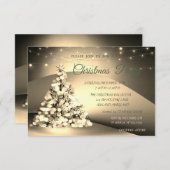 金ゴールドエレガントクリスマスツリー会社クリスマスパーティー 招待状 (正面/裏面)