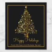 金ゴールドエレガントクリスマスツリー ワインラベル (シングルラベル)