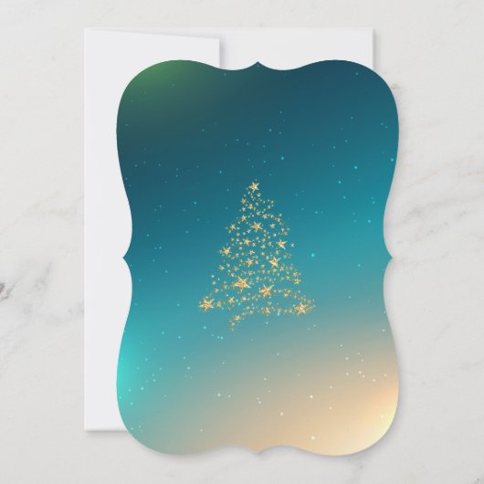 金ゴールドエレガントクリスマスツリー、弓クリスマスパーティー 招待状 (裏面)