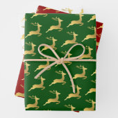 金ゴールドエレガントクリスマストナカイ模様 ラッピングペーパーシート (インサイチュ)
