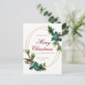 金ゴールドエレガントクリスマスパインコーンホリデイグリーティング ポストカード (スタンド正面)