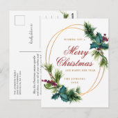 金ゴールドエレガントクリスマスパインコーンホリデイグリーティング ポストカード (正面/裏面)