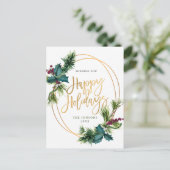 金ゴールドエレガントクリスマスパインコーンホリデイグリーティング ポストカード (スタンド正面)