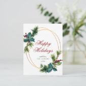 金ゴールドエレガントクリスマスパインコーンホリデイグリーティング ポストカード (スタンド正面)