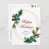 金ゴールドエレガントクリスマスパインコーンホリデイグリーティング ポストカード (正面/裏面)