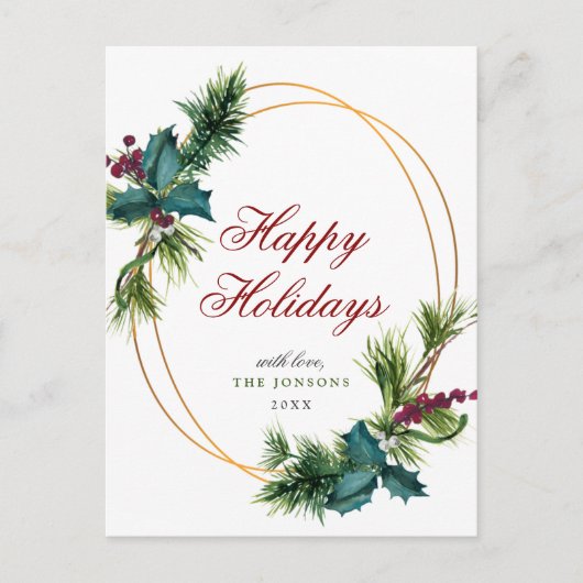 金ゴールドエレガントクリスマスパインコーンホリデイグリーティング ポストカード (正面)