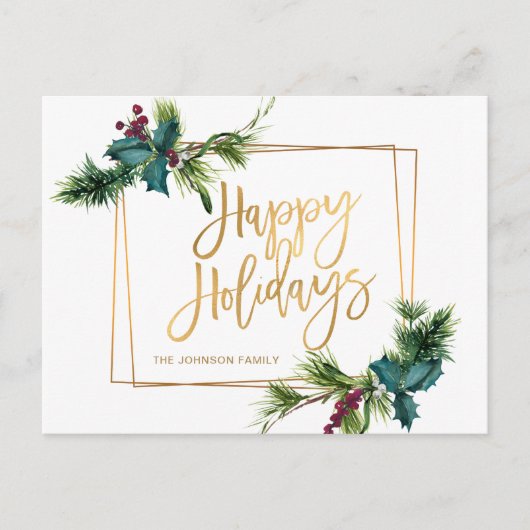 金ゴールドエレガントクリスマスパインコーンホリデイグリーティング ポストカード (正面)