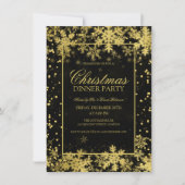 金ゴールドエレガントクリスマスパーティー冬の雪片 招待状 (正面)