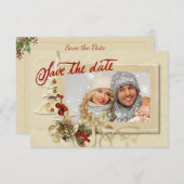 金ゴールドエレガントクリスマスフォト日付の保存 セーブザデート (正面/裏面)