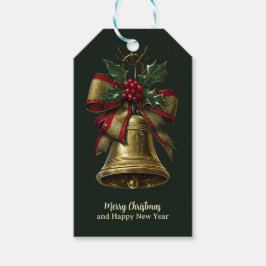 金ゴールドエレガントクリスマスベルとフェスティバルボウホリー ギフトタグ