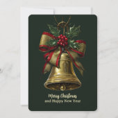金ゴールドエレガントクリスマスベルとフェスティバルボウホリー シーズンカード (正面)