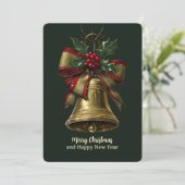 金ゴールドエレガントクリスマスベルとフェスティバルボウホリー シーズンカード (スタンド正面)