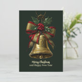 金ゴールドエレガントクリスマスベルとフェスティバルボウホリー シーズンカード (スタンド正面)