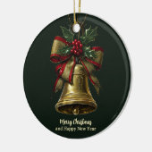 金ゴールドエレガントクリスマスベルとフェスティバルボウホリー セラミックオーナメント (左)
