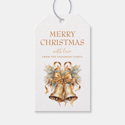 金ゴールドエレガントクリスマスベルカスタムズ ギフトタグ (正面)