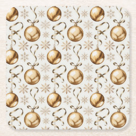 金ゴールドエレガントクリスマスボール&スノーフレーク スクエアペーパーコースター