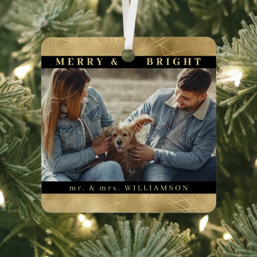 金ゴールドエレガントクリスマス夫妻の写真 メタルオーナメント (インサイチュ)
