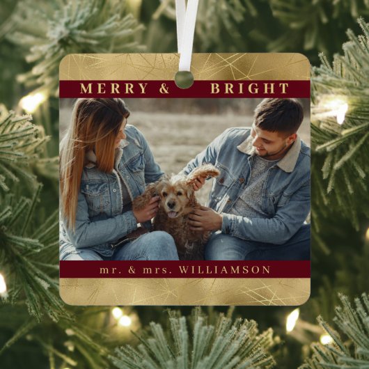 金ゴールドエレガントクリスマス夫妻の写真 メタルオーナメント (インサイチュ)