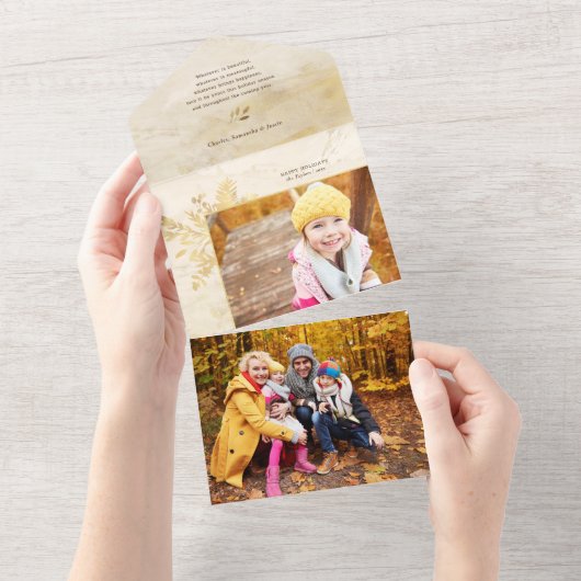 金ゴールドエレガントクリスマス植物写真 オールインワン招待状 (貼ってはがせる)