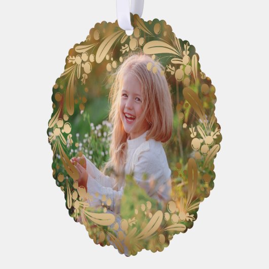 金ゴールドエレガントクリスマス植物性リース写真 オーナメントカード (左)