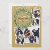 金ゴールドエレガントクリスマス5フォトコラージグリーナリー シーズンカード (正面)