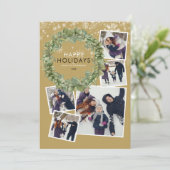 金ゴールドエレガントクリスマス5フォトコラージグリーナリー シーズンカード (スタンド正面)