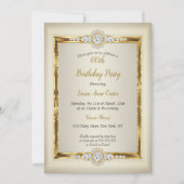 金ゴールドエレガントクリームダイヤモンドバースデーパーティー 招待状 (正面)