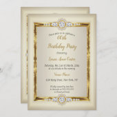 金ゴールドエレガントクリームダイヤモンドバースデーパーティー 招待状 (正面/裏面)
