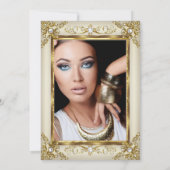 金ゴールドエレガントクリームパールフォトバースデーパーティー 招待状 (裏面)