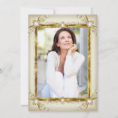 金ゴールドエレガントクリームパールフォトバースデーパーティー 招待状 (裏面)