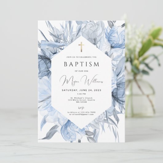 金ゴールドエレガントクロスとピールの女の子バプテススインビタティ 招待状 (スタンド正面)