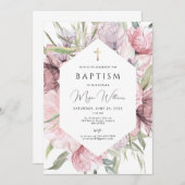 金ゴールドエレガントクロスとピールの女の子バプテススインビタティ 招待状 (正面/裏面)