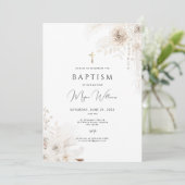 金ゴールドエレガントクロスとピールの女の子バプテスマ 招待状 (スタンド正面)