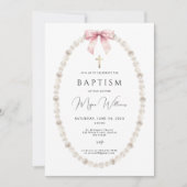 金ゴールドエレガントクロスとピールの女の子バプテスマ 招待状 (正面)