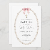金ゴールドエレガントクロスとピールの女の子バプテスマ 招待状 (正面/裏面)