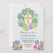 金ゴールドエレガントクロスイースターエッグチューリップ 招待状 (正面)