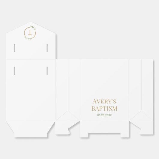 金ゴールドエレガントクロスウォーター色グリーンリースバプテスマ フェイバーボックス (見開き)