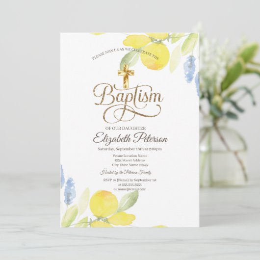 金ゴールドエレガントクロスウォーター色レモン 招待状 (スタンド正面)