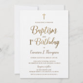 金ゴールドエレガントクロスシンプルバプテスマと誕生日 招待状 (正面)